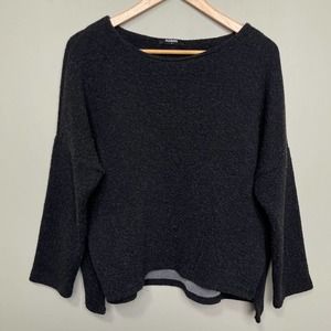 Azalea Boat Neck Split Hem Rough Knit Gray Sweater M